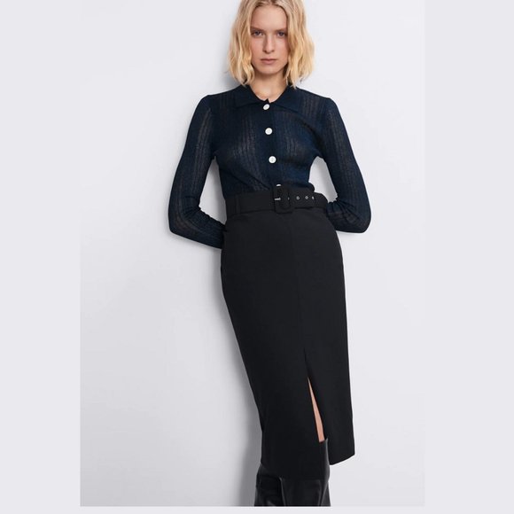 LAST ONE!!! ZARA Black Belted Pencil Skirt - Picture 6 of 13